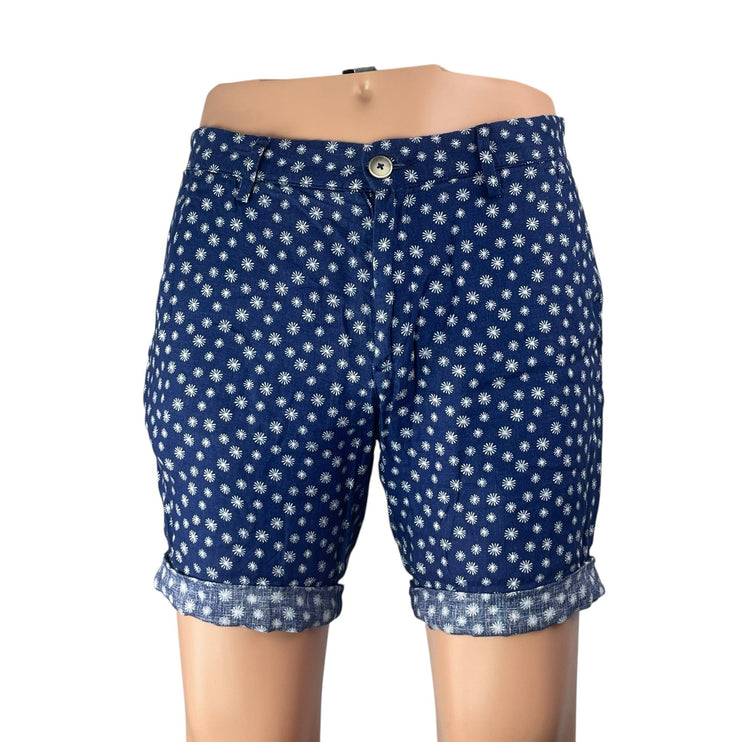 Zara Men's Blue Floral Mid Rise Slim Fit Straight Leg Bermuda Denim Shorts Sz S