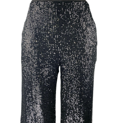 ASOS Design Black Sequin Shimmer Glitter Wide Leg High Waist Trousers Pants Sz 4