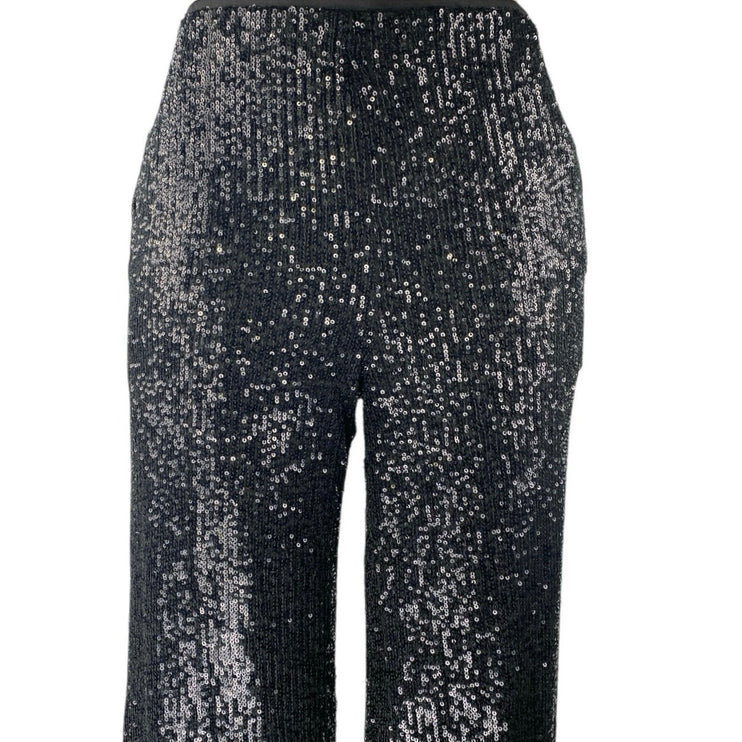 ASOS Design Black Sequin Shimmer Glitter Wide Leg High Waist Trousers Pants Sz 4