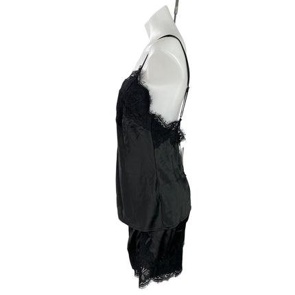 NEW Homebodii Black Silk Satin Lace Two Piece Sleepwear Pajamas Shorts Set S