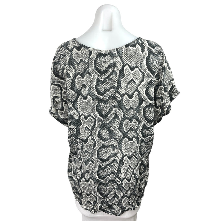 Joie Gray Snake Skin Print 100% Silk Round Neck Short Sleeve Blouse Top Size XS