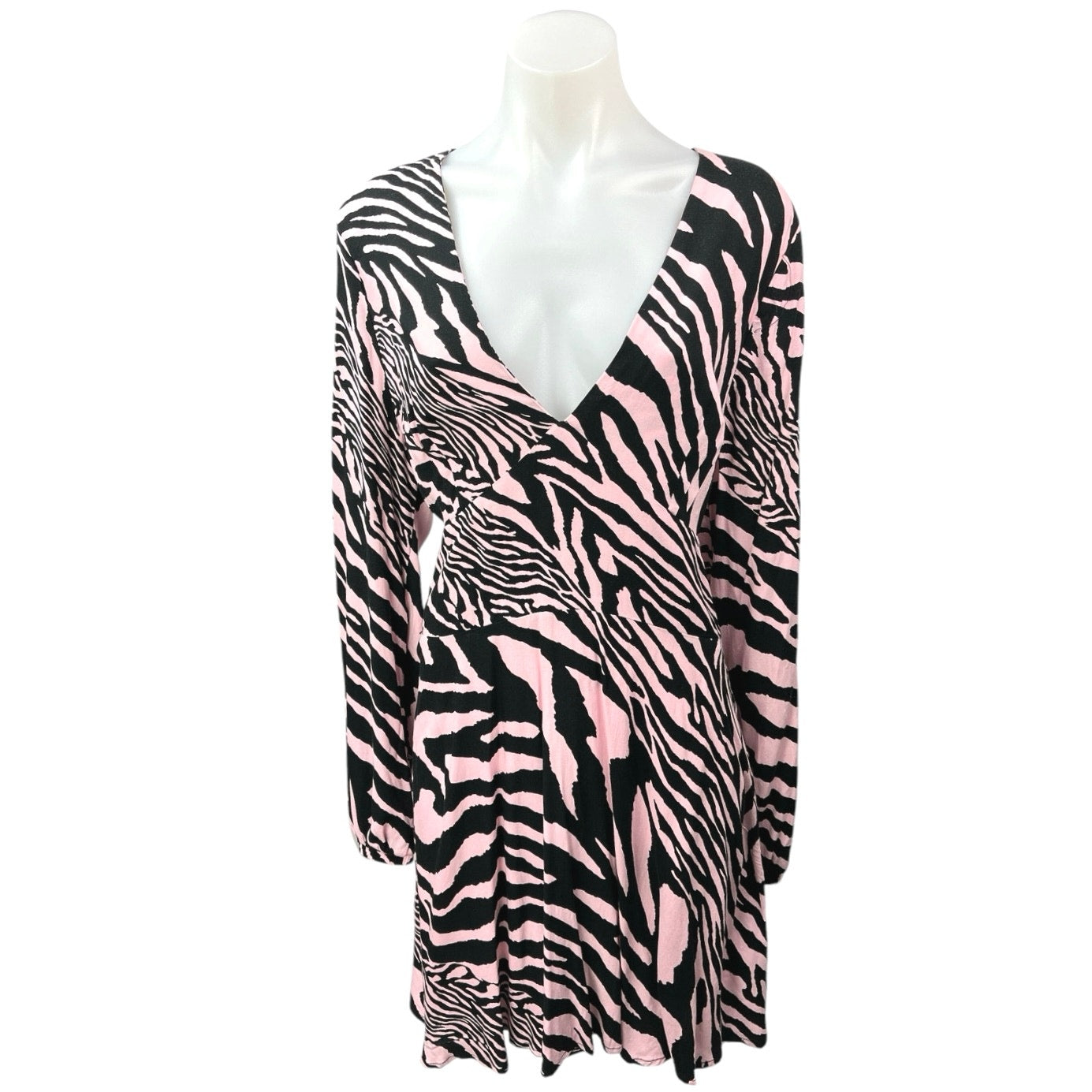 NEW AFMR Delana Black Pink Zebra Animal Print V-neck Mini Fit & Flare Brie NEW AFMR Delana Black Pink Zebra Animal Print V-neck Mini Fit & Flare Brie