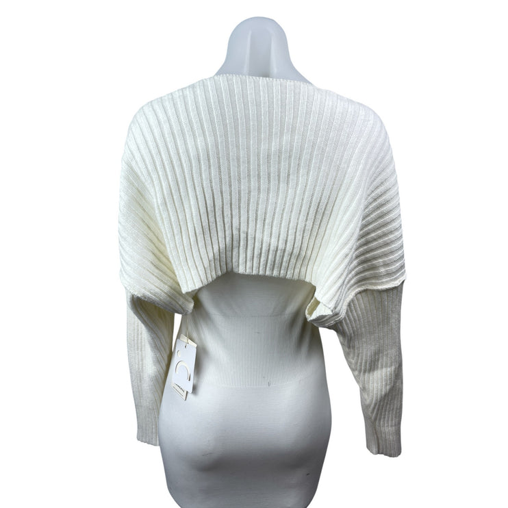 NEW Commense Cream Ribbed Knit Dolman Long Sleeve Cropped Cardigan Sweater XS