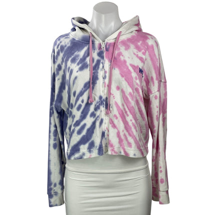 WSLY Blue Pink Tie Dye Long Sleeves Cropped Hooded Hoodie Sweater Sweatshirt S