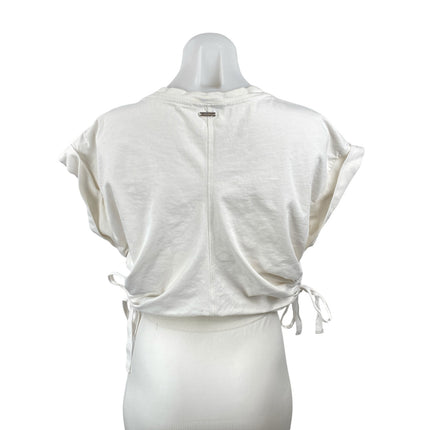 All Saints Women's White Tie Ruched Drop Sleeve Cropped T Shirt Tee Top Size L