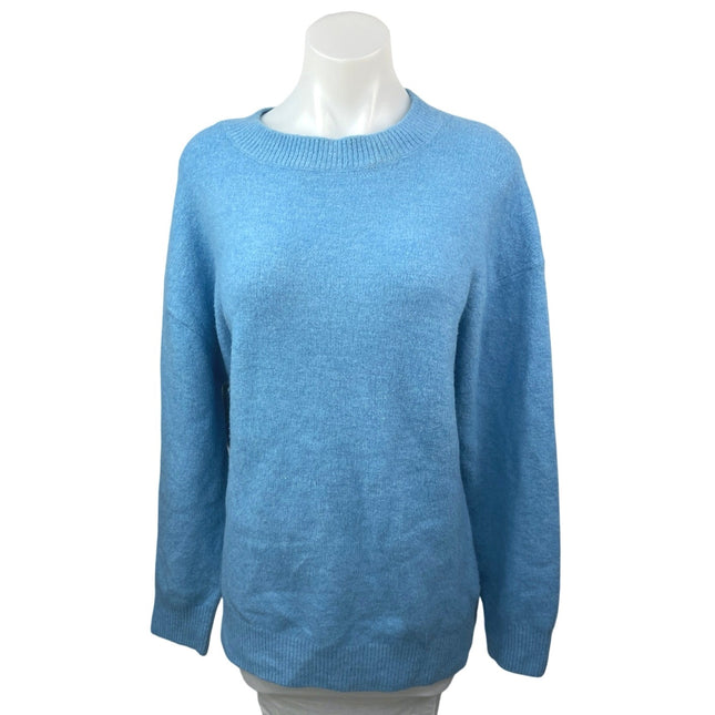 Zara Women Blue Wool Crew Neck Oversized Long Sleeve Pullover