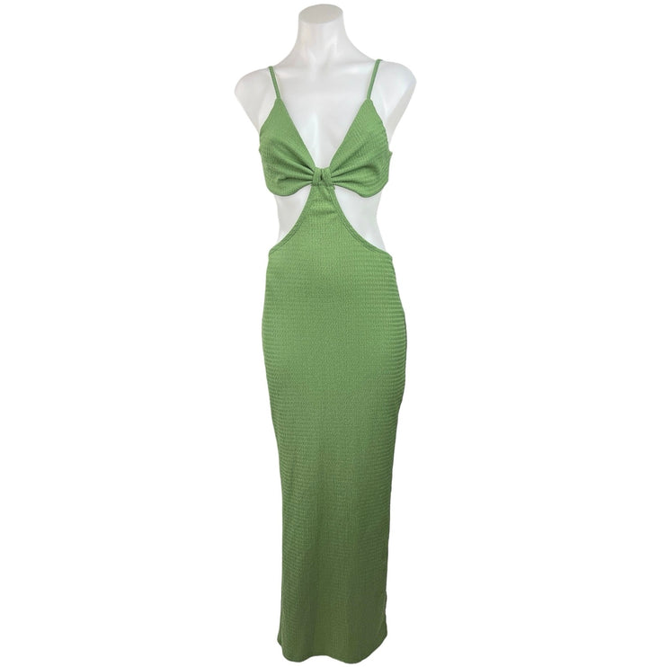 SHEIN Green Cut-Out Ruched Spaghetti Strap Slit Hem Maxi Sexy  Bodycon Dress 6