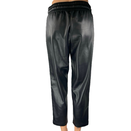 Ann Taylor Loft Black Faux Leather High Waist Straight Tapered Trousers Pants S
