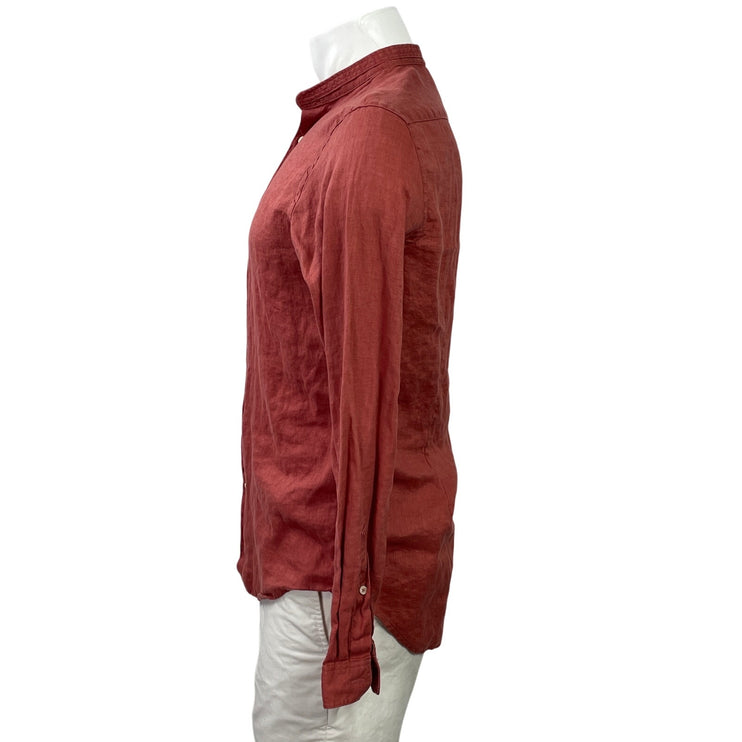 Zara Men's Terracotta Linen Long Sleeve Slim Fit Button Down Shirt Top Size M