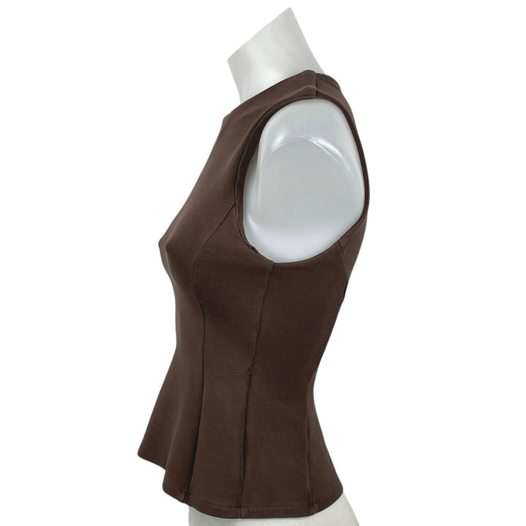 Zara Women's Brown Sleeveless Crew Neck Pleated Peplum Shirt Blouse Top Size M
