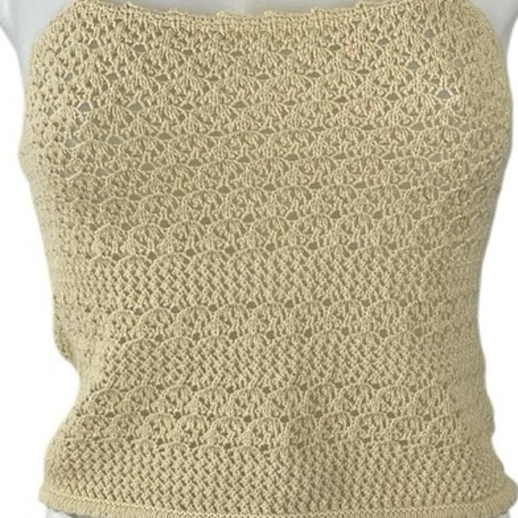 House of Harlow 1960 Womens Cream Crochet Halter Sleeveless Crop Cami Tank Top S