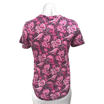 Ann Taylor LOFT Pink Floral V Neck Stretch Short Sleeve T Shirt Tee Top Size XS