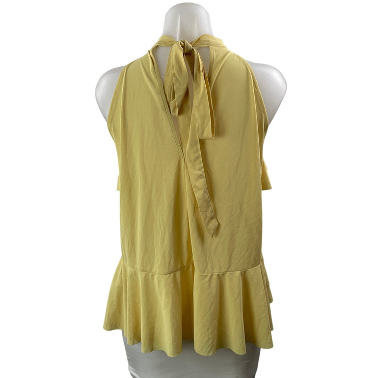 Zara Women's Butter Yellow Halter Ruffle Sleeveless Tiered Peplum Blouse Top M