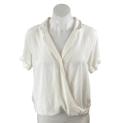 Vici Kienna Women's White Textured Drape V Neck Short Sleeve Wrap Blouse Top S