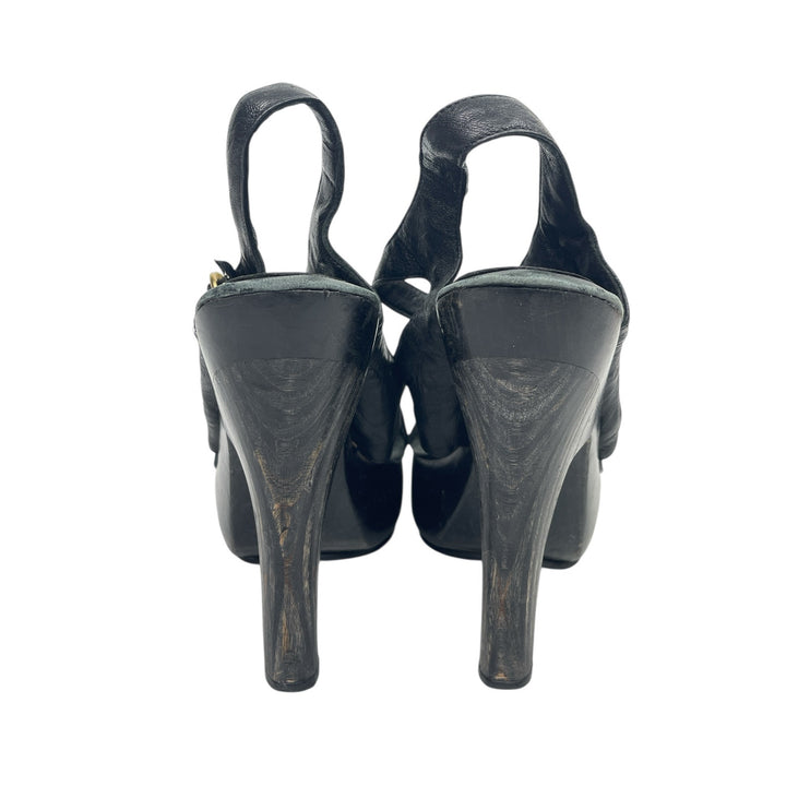 Calleen Cordero Women Black Open Toe Paltform Heels Ankle Strap Sandals Size 8.5