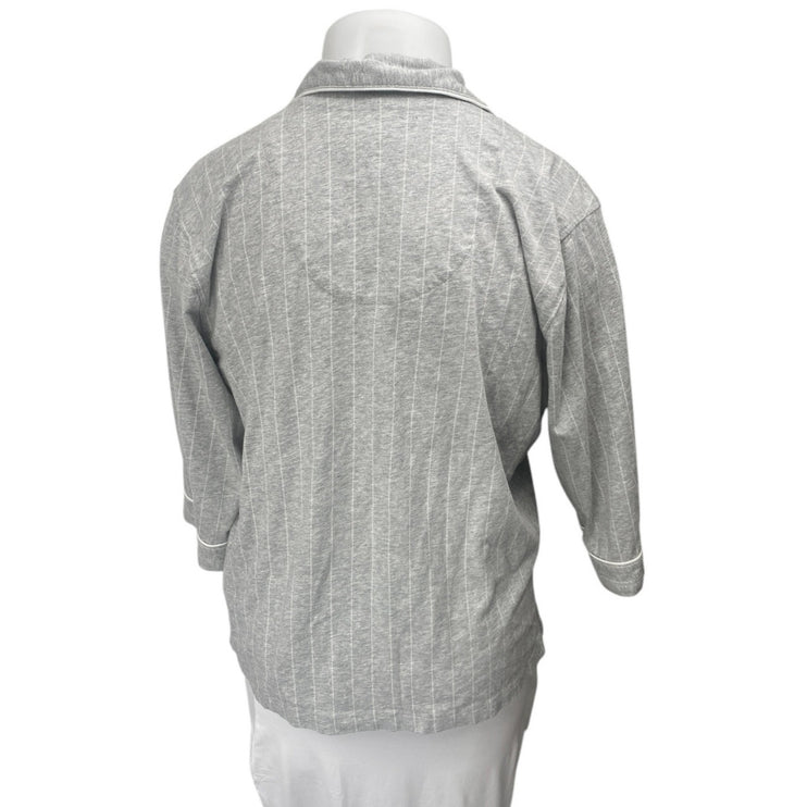 Lauren Ralph Lauren Gray Striped 3/4 Sleeve Button Down Sleep Pajama Top Size XL