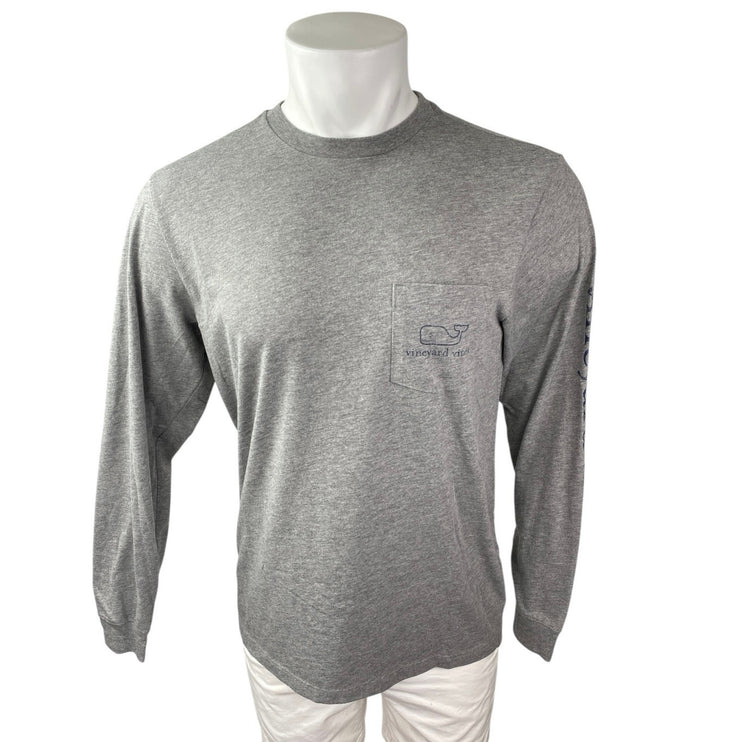Vineyard Vines Men's Gray Logo Crew Long Sleeve Pocket T Shirt Tee Top Size S