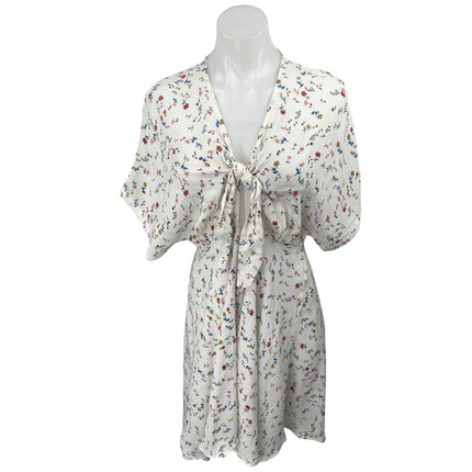 Magali Pascal White Multicolor Floral Short Sleeve Tie Front A Line Mini Dress S