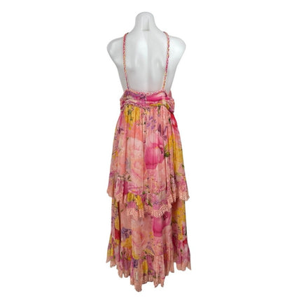 Rococo Sand Leona Floral Braided Ruffled Layered Midi Cami Tank A-Line Dress XL