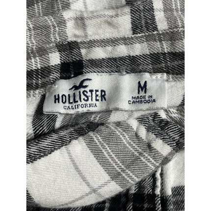Hollister Gray Plaid Check Collared Long Sleeve Button Down Flannel Shirt Top M
