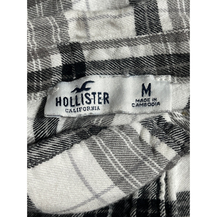 Hollister Gray Plaid Check Collared Long Sleeve Button Down Flannel Shirt Top M