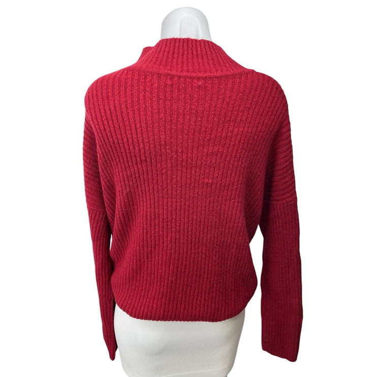 JohnPaulRichard Women's Red Ribbed Knit Turtleneck Tie Hem Sweater Top Size M