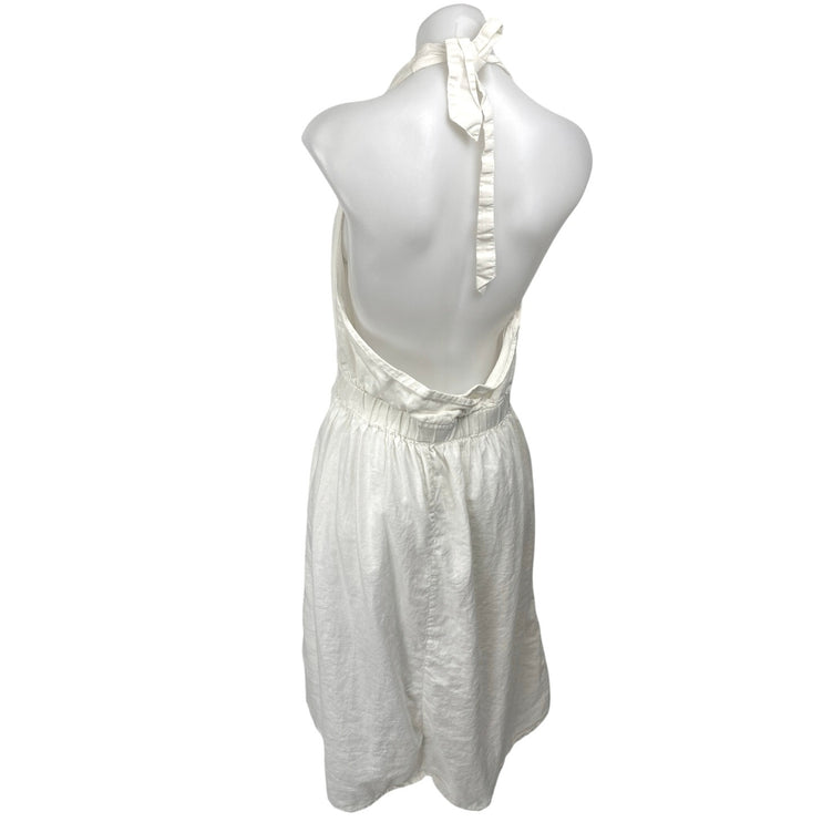 H&M White Halter Sleeveless V Neck Backless Open Back Midi Wrap Dress Size 12