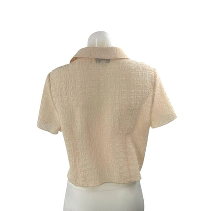 Topshop Women's Cream Collared Short Sleeve Crop Button Down Shirt Blouse Top 10