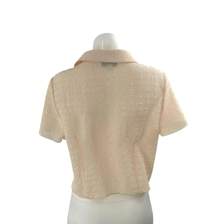 Topshop Women's Cream Collared Short Sleeve Crop Button Down Shirt Blouse Top 10