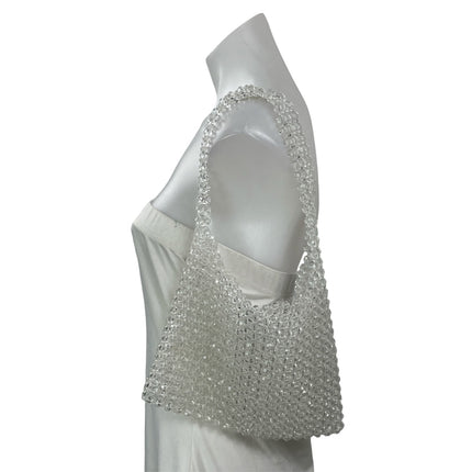 Women's White Beaded Acrylic Translucent Sparkly Shoulder Handbag Size OS