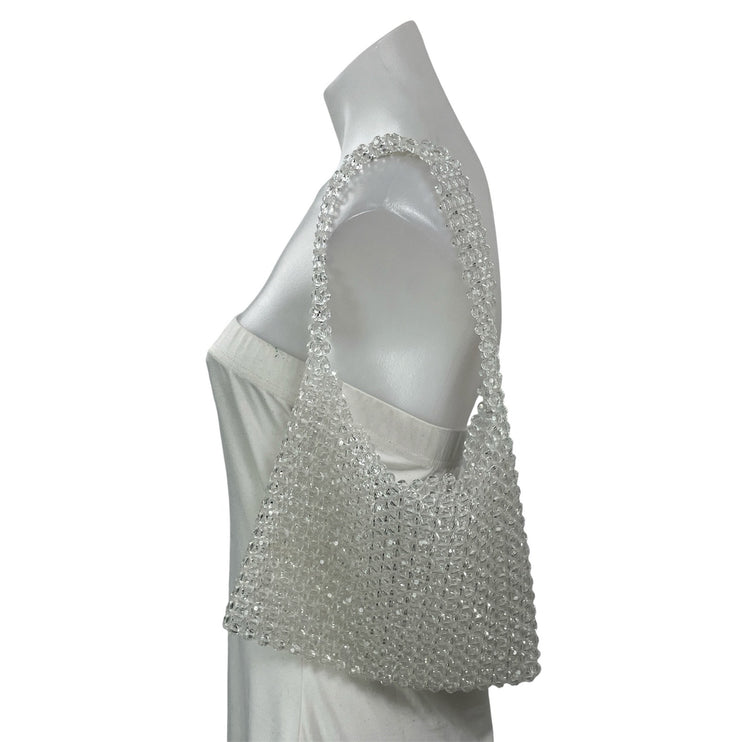 Women's White Beaded Acrylic Translucent Sparkly Shoulder Handbag Size OS