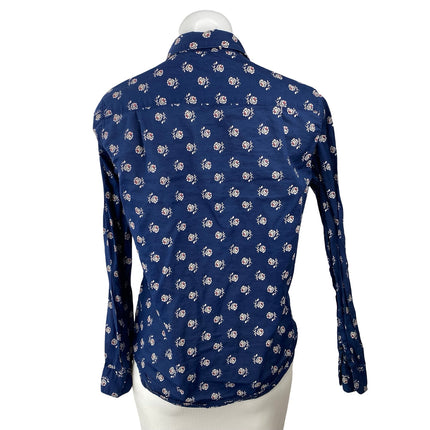 Uniqlo Women's Navy Blue Floral Cotton Long Sleeve Button Down Shirt Top Size S