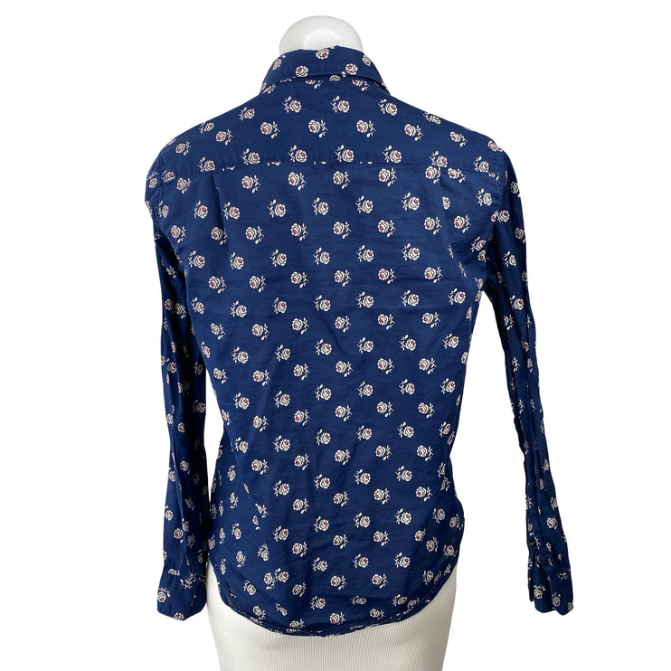 Uniqlo Women's Navy Blue Floral Cotton Long Sleeve Button Down Shirt Top Size S