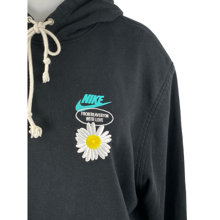 Nike Black Floral Embroidered Hooded Hoodie Long Sleeve Sweatshirt Top Size XL