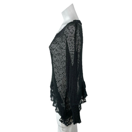 Millau Black Sheer Mesh Lace Long Sleeve Tee T-Shirt Tunic Blouse Sweater Top M