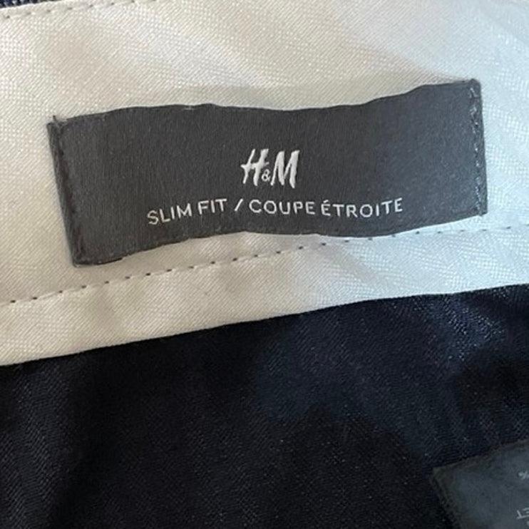 H&M Men's Blue Plaid Slim Fit Formal Evening Chino Trousers Dress Pants Size 34R
