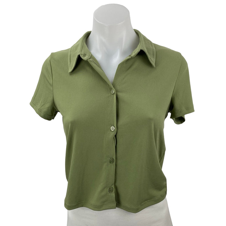 Abercrombie & Fitch Women's Green Short Sleeve Button Down Crop Shirt Top Size S