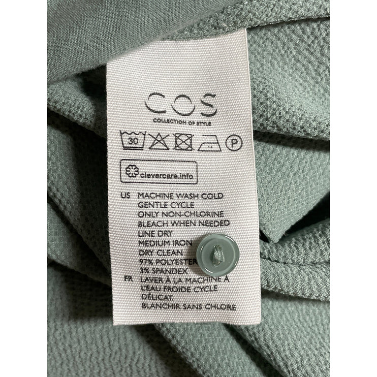 COS Green Long Sleeve Button Down V Neck Drop Waist Swing Midi Dress Size 4