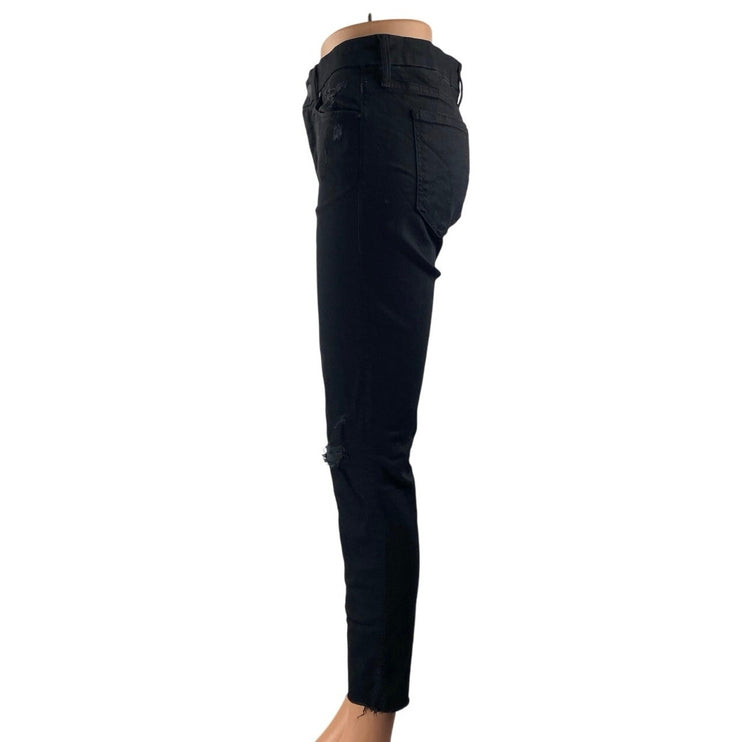 Mother Women's Black Mid Rise Distressed Skinny Raw Hem Denim Jeans Size 27