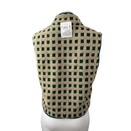 NEW Women's Checkered Sherpa Fleece High Neck Sweater Vest Coat Jacket Top S/M