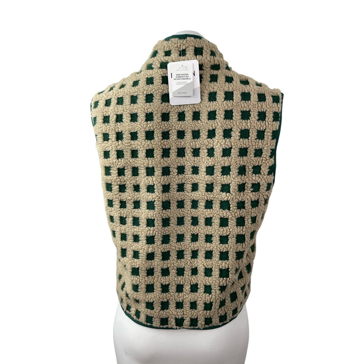NEW Women's Checkered Sherpa Fleece High Neck Sweater Vest Coat Jacket Top S/M