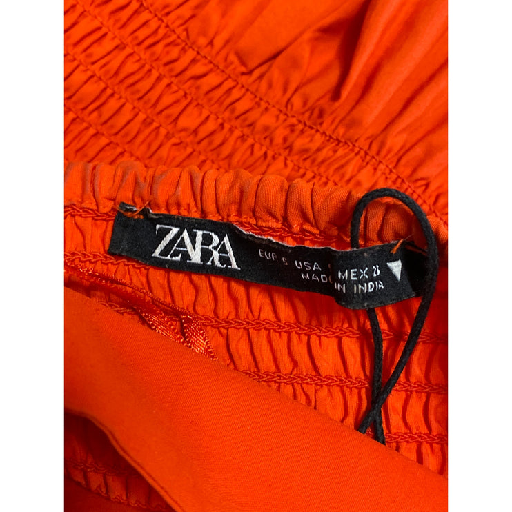 ZARA Orange Smocked Tiered Sleeveless Square Neck Maxi Cami A-line Dress Size S