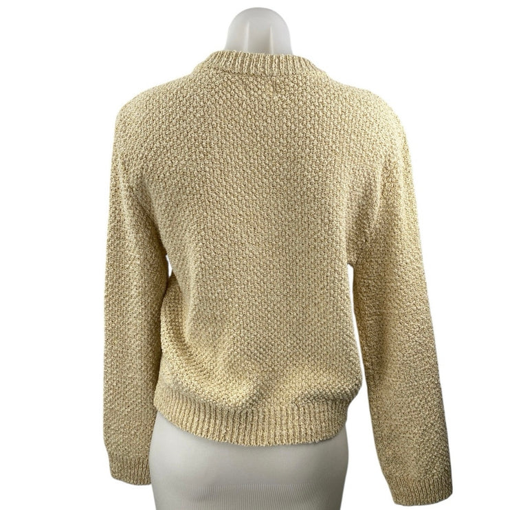 H&M Women's Beige Gold Buttons Metallic Long Sleeve Knit Cardigan Sweater Top XS