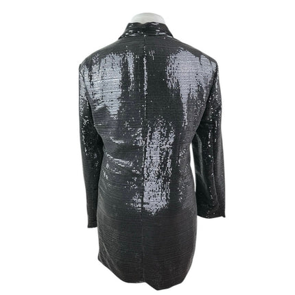 PrettyLittleThing Silver Metallic Sequin Long Sleeve Tuxedo Blazer Mini Dress 16