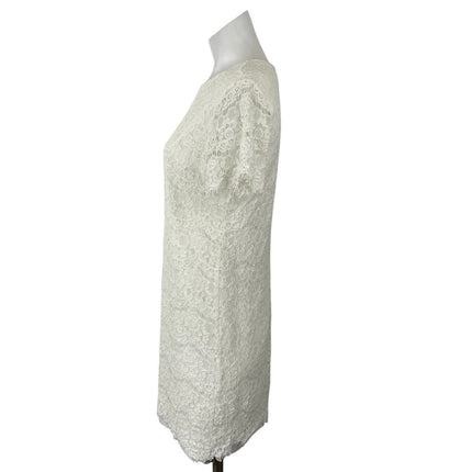 Lulus Take Me to Bruch Women's Ivory Floral Lace Short Sleeve Mini Shift Dress M