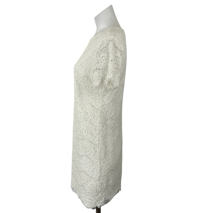 Lulus Take Me to Bruch Women's Ivory Floral Lace Short Sleeve Mini Shift Dress M