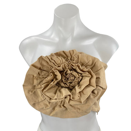 Zara Tan Linen Textured 3D Flower Floral Strapless Bandeau Tube Crop Top Size XS