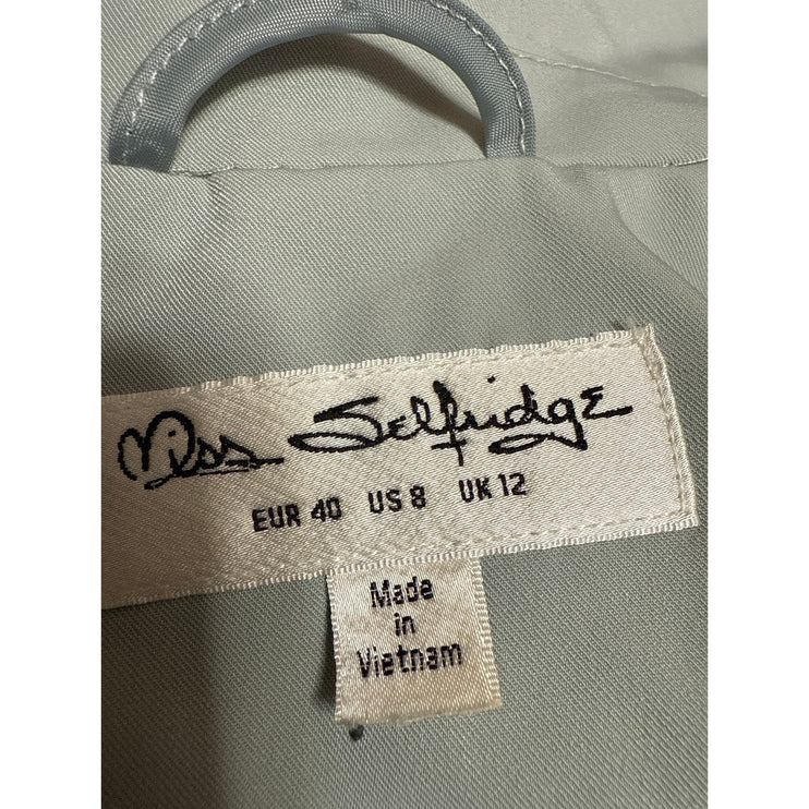 Miss Selfridge Green Double Breasted Ruched 3/4 Sleeve Blazer Coat Jacket Size 8