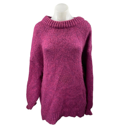 Zara Women's Pink Long Sleeve Boat Neck Ribbed Knit Loose Sweater Top Size L