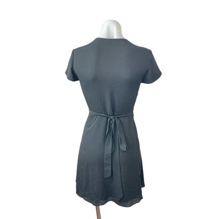Aritzia Babaton Gray Short Sleeve V Neck A Line Tie Waist Mini Wrap Dress Sz XS